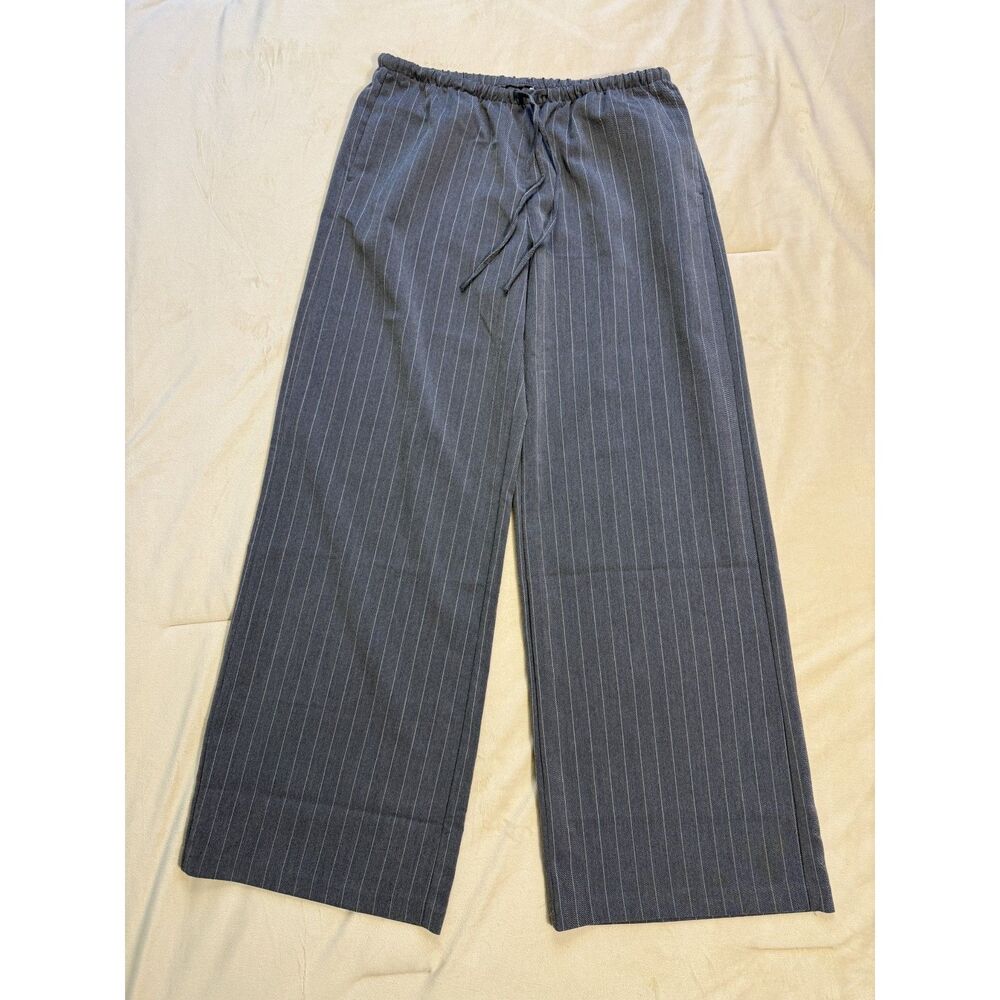 H&M Women’s Gray Pinstripe Wide Leg Drawstring Pants Size Small